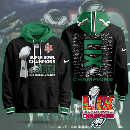 Philadelphia Eagles Super Bowl LIX Champions Roster Signing Gold Hoodie