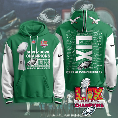 Philadelphia Eagles Super Bowl LIX Champions Roster Signing Gold Hoodie