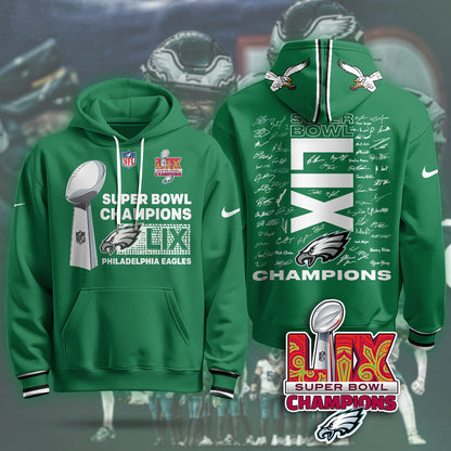 Philadelphia Eagles Super Bowl LIX Champions Roster Signing Gold Hoodie