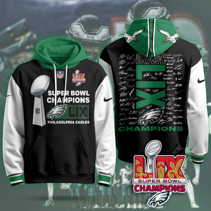 Philadelphia Eagles Super Bowl LIX Champions Roster Signing Gold Hoodie