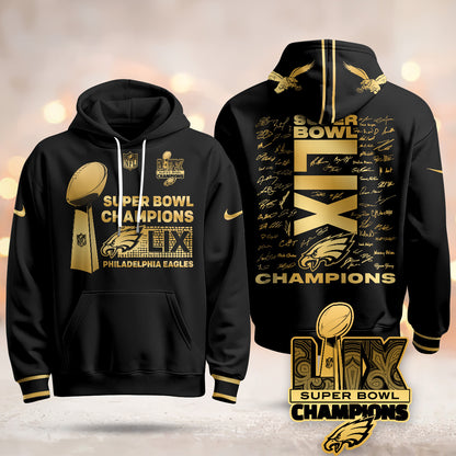 Philadelphia Eagles Super Bowl LIX Champions Roster Signing Gold Hoodie
