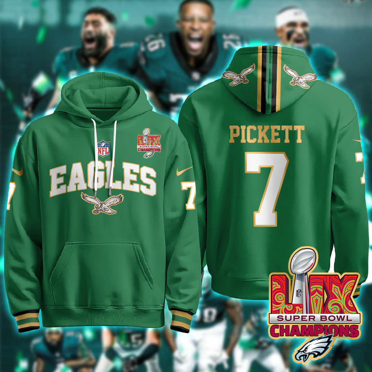 Philadelphia Eagles Super Bowl LIX Champions Gold Hoodie N2R