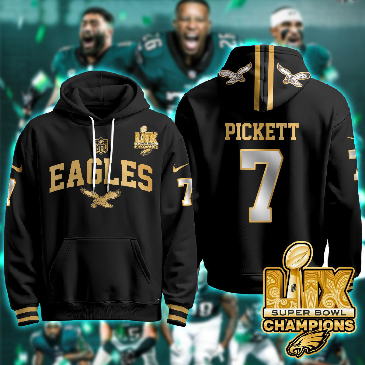 Philadelphia Eagles Super Bowl LIX Champions Gold Hoodie N2R