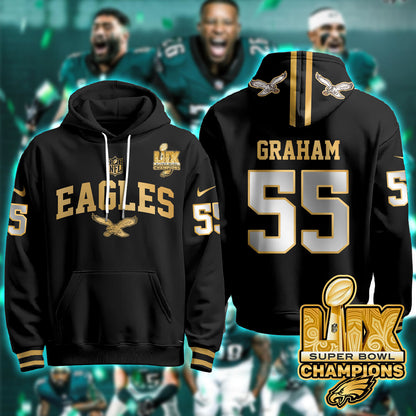 Philadelphia Eagles Super Bowl LIX Champions Gold Hoodie N2R