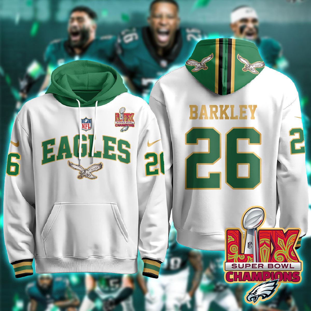 Philadelphia Eagles Super Bowl LIX Champions Gold Hoodie N2R