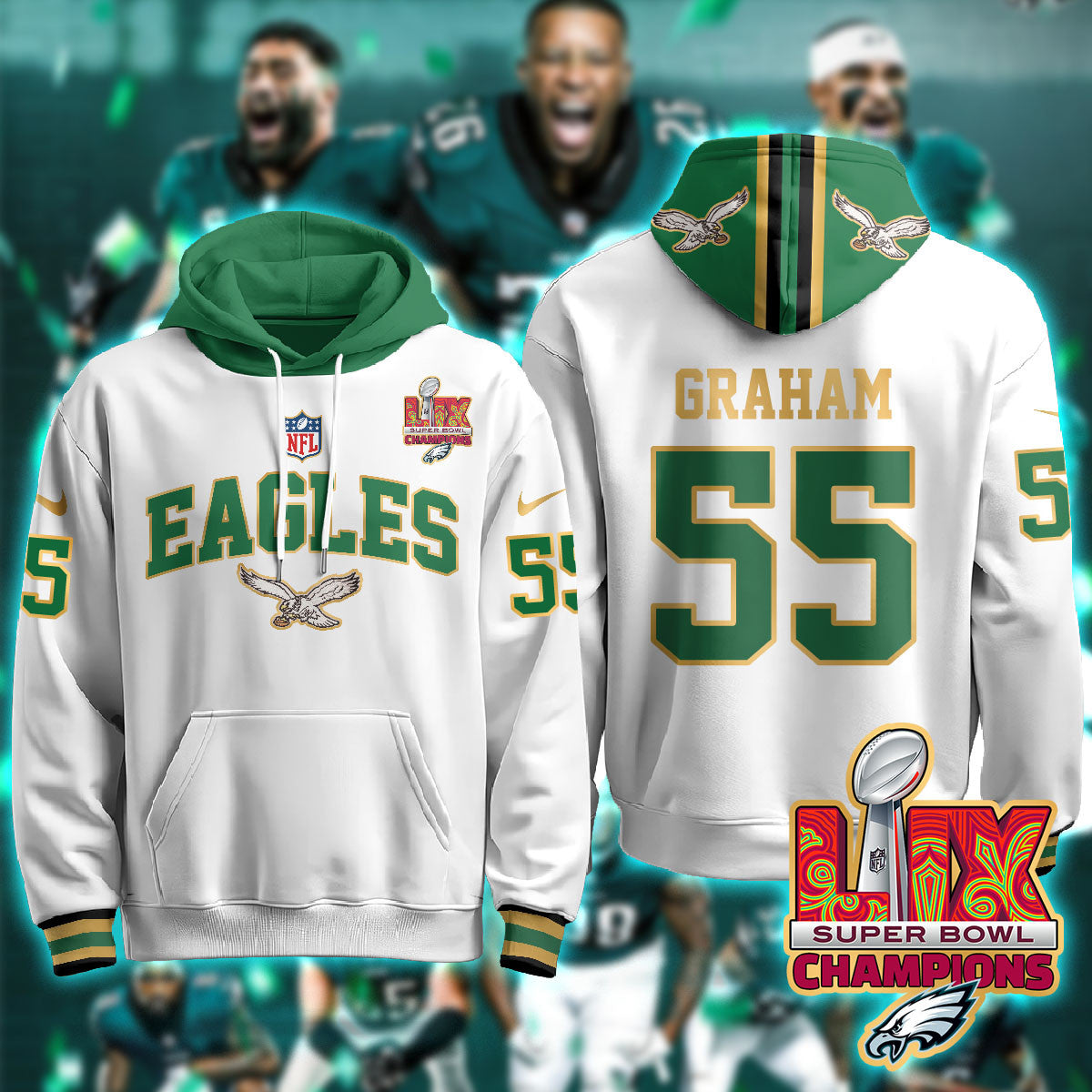 Philadelphia Eagles Super Bowl LIX Champions Gold Hoodie N2R