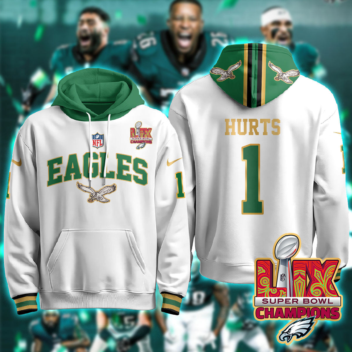 Philadelphia Eagles Super Bowl LIX Champions Gold Hoodie N2R