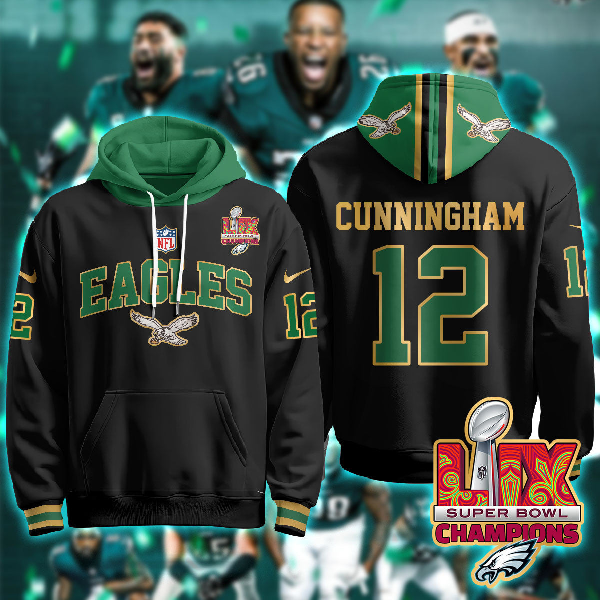Philadelphia Eagles Super Bowl LIX Champions Gold Hoodie N2R