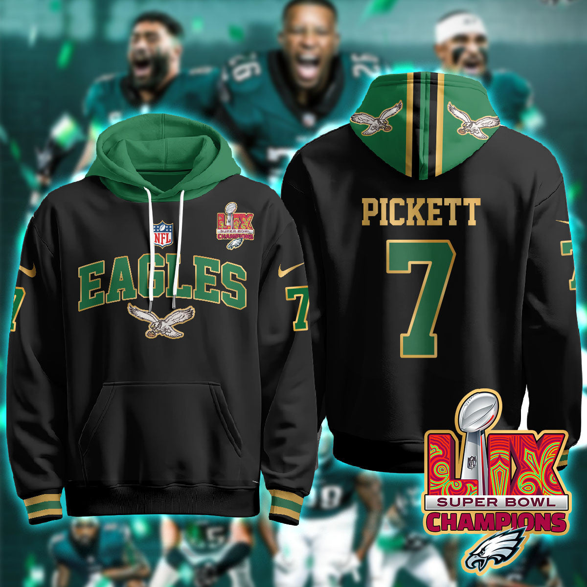 Philadelphia Eagles Super Bowl LIX Champions Gold Hoodie N2R