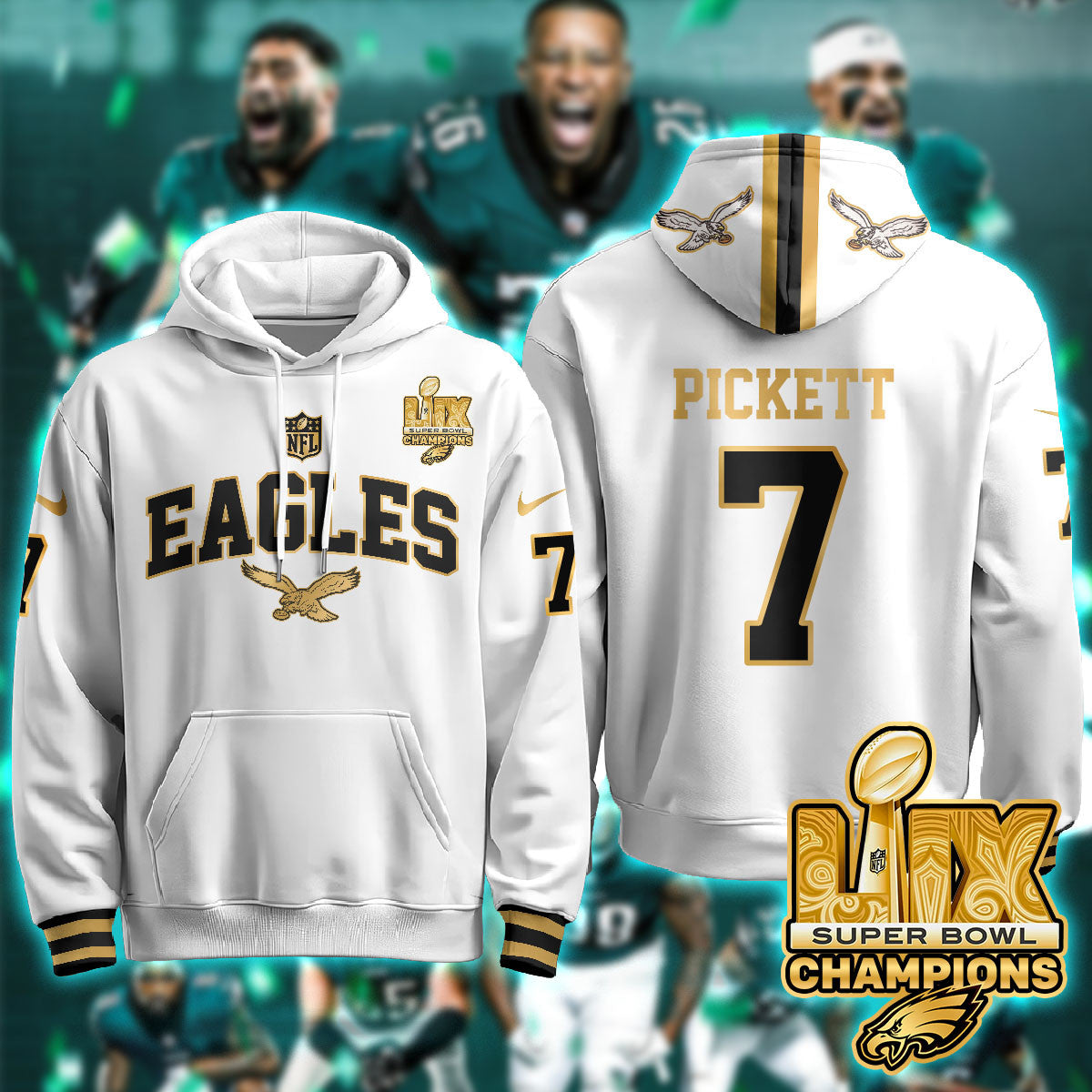 Philadelphia Eagles Super Bowl LIX Champions Gold Hoodie N2R