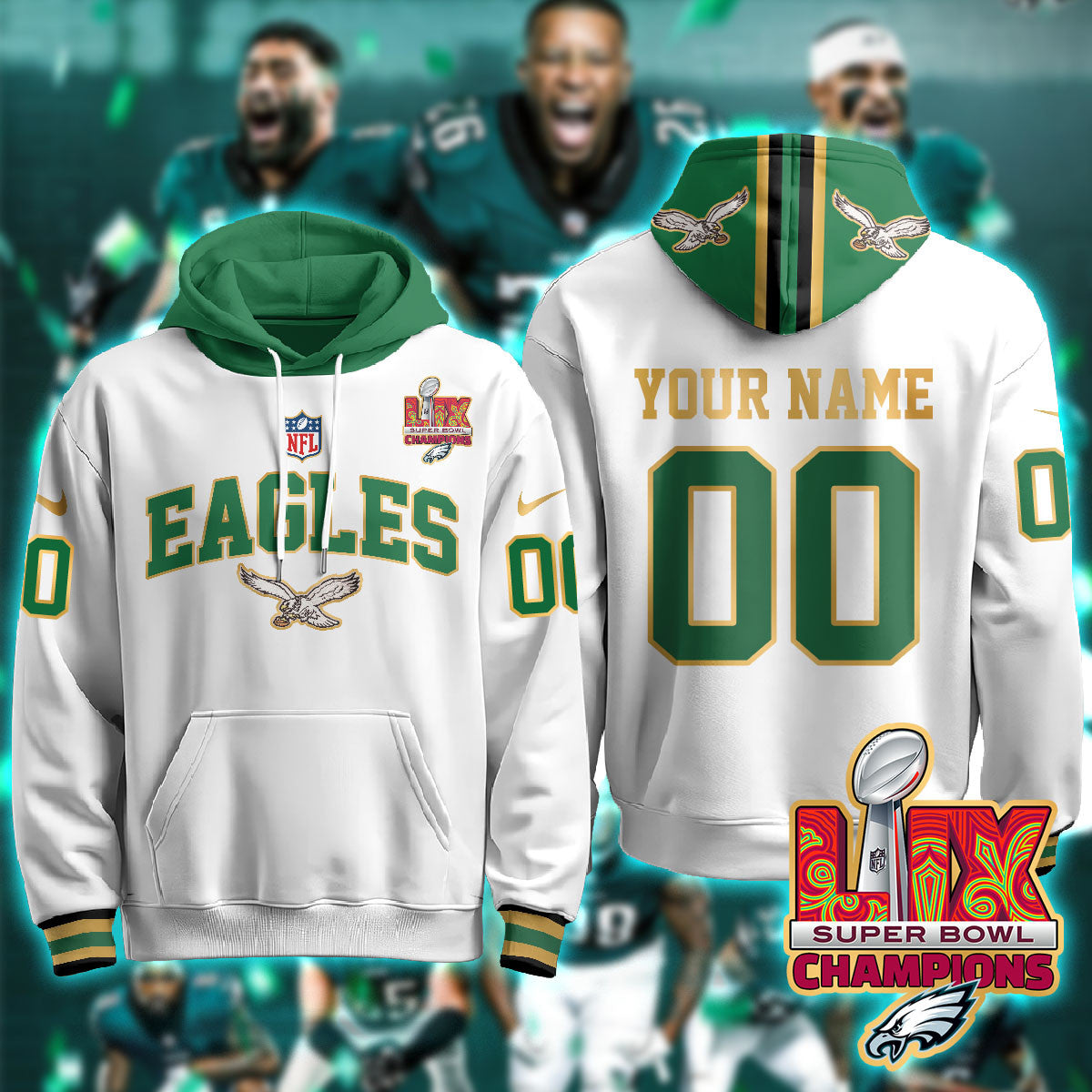 Philadelphia Eagles Super Bowl LIX Champions Gold Hoodie N2r
