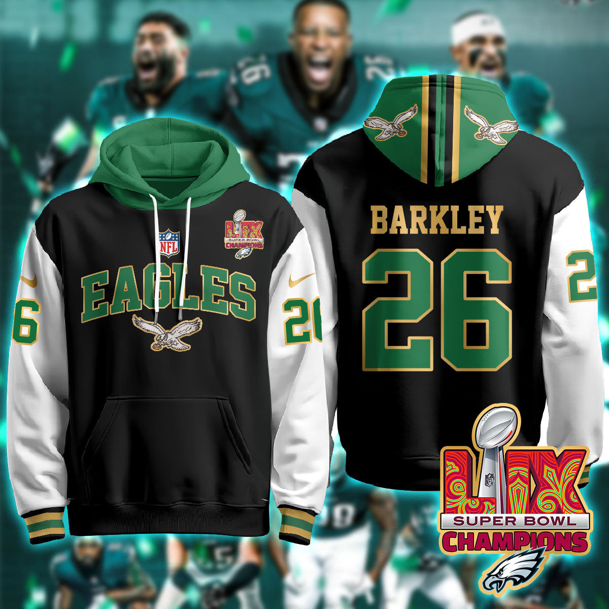 Philadelphia Eagles Super Bowl LIX Champions Gold Hoodie N2R