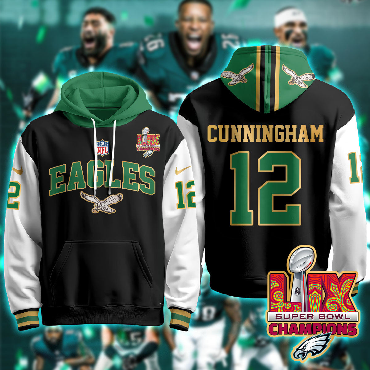 Philadelphia Eagles Super Bowl LIX Champions Gold Hoodie N2R