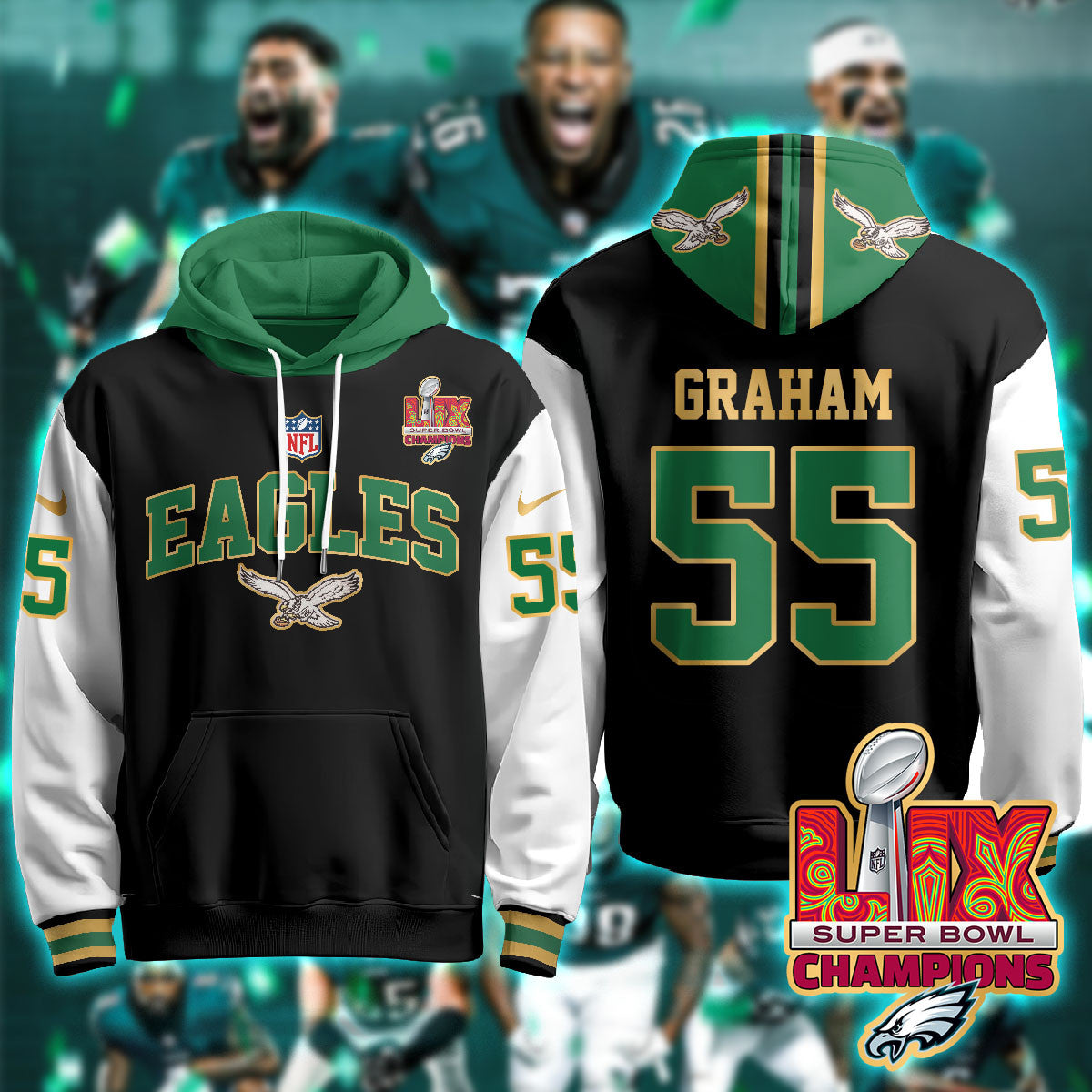 Philadelphia Eagles Super Bowl LIX Champions Gold Hoodie N2R