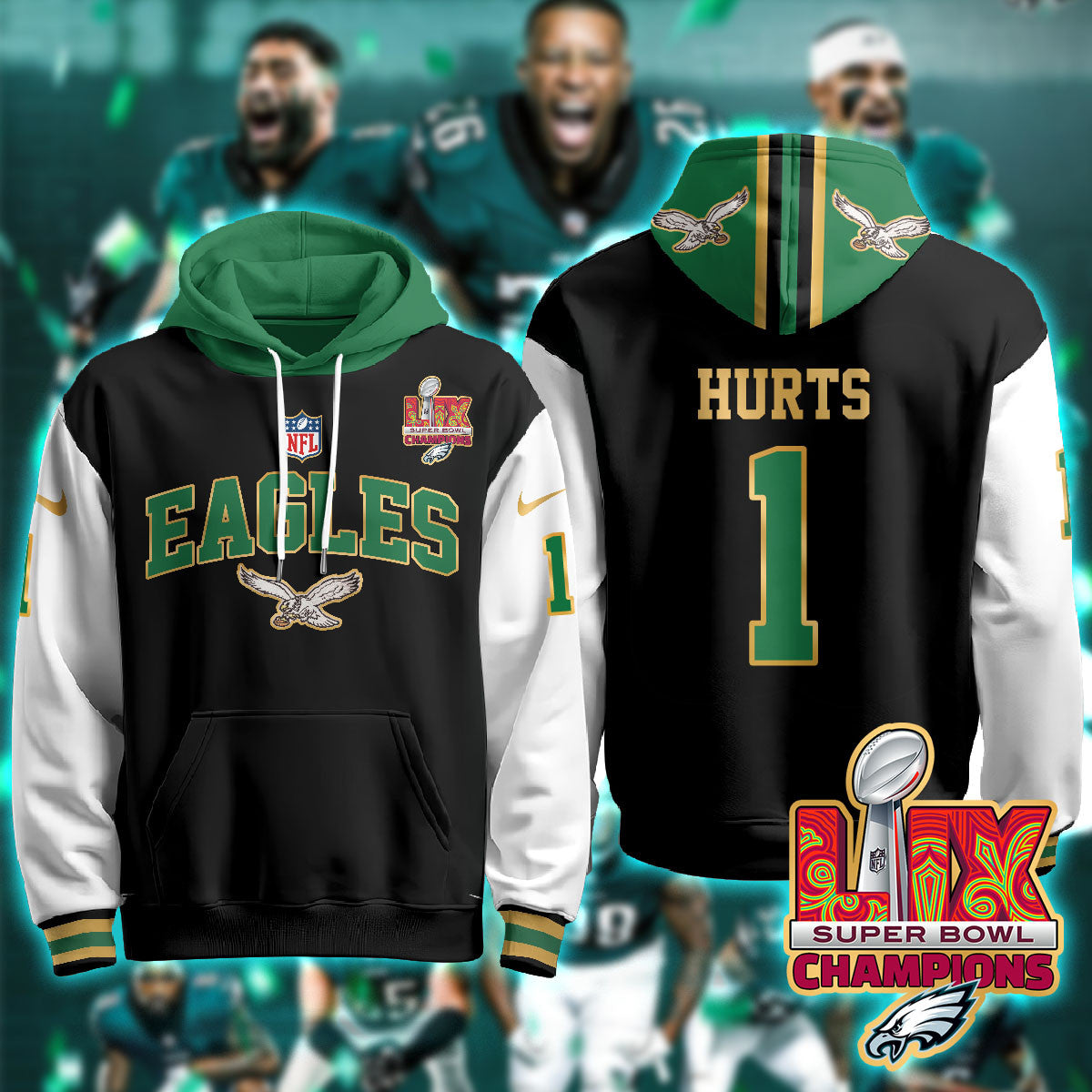 Philadelphia Eagles Super Bowl LIX Champions Gold Hoodie N2R