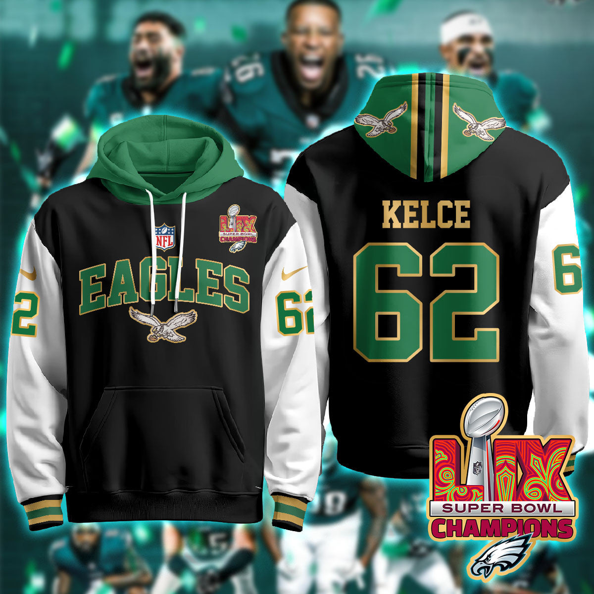 Philadelphia Eagles Super Bowl LIX Champions Gold Hoodie N2R