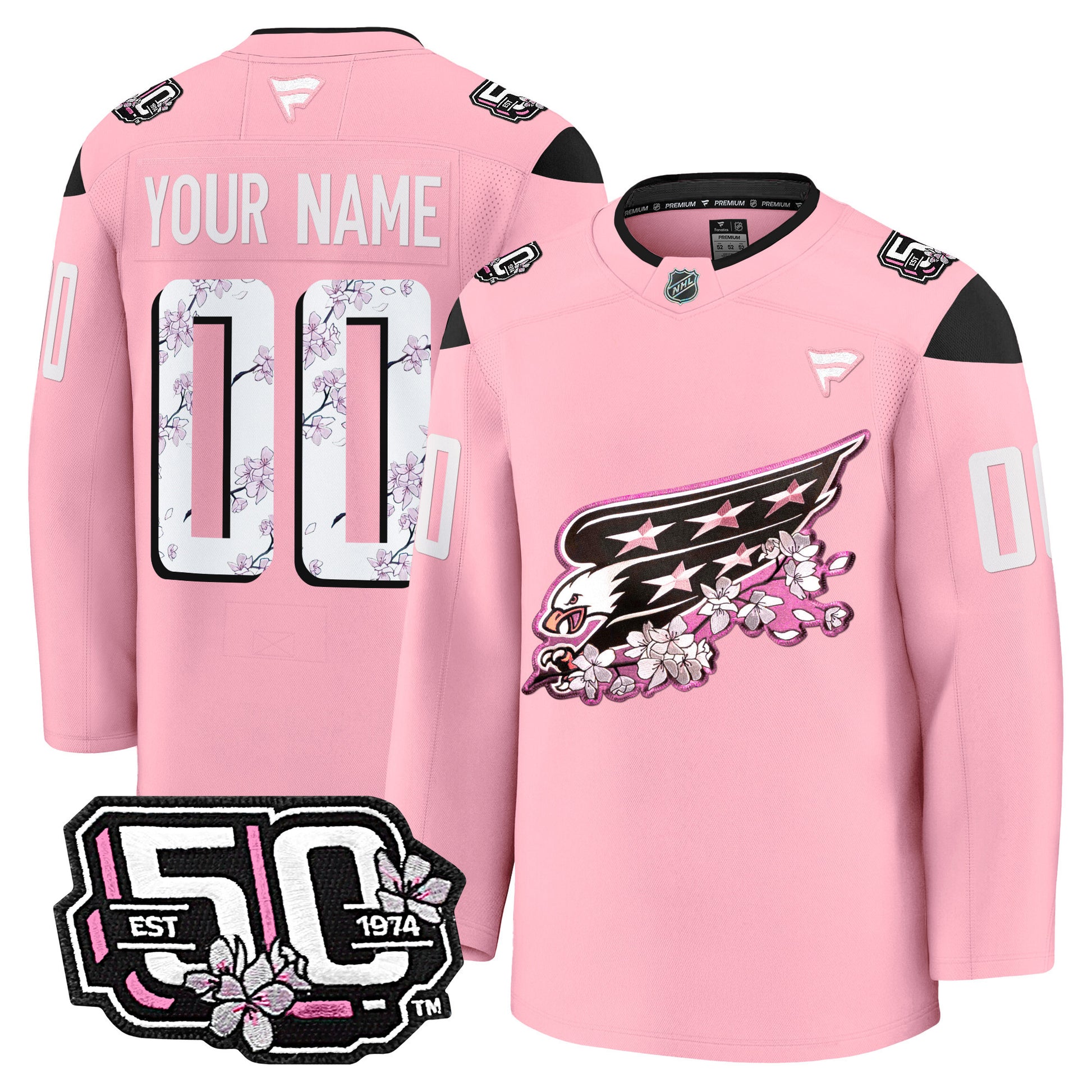 Washington Capitals 50th Anniversary Cherry Blossom Premium Custom Jersey - All Stitched
