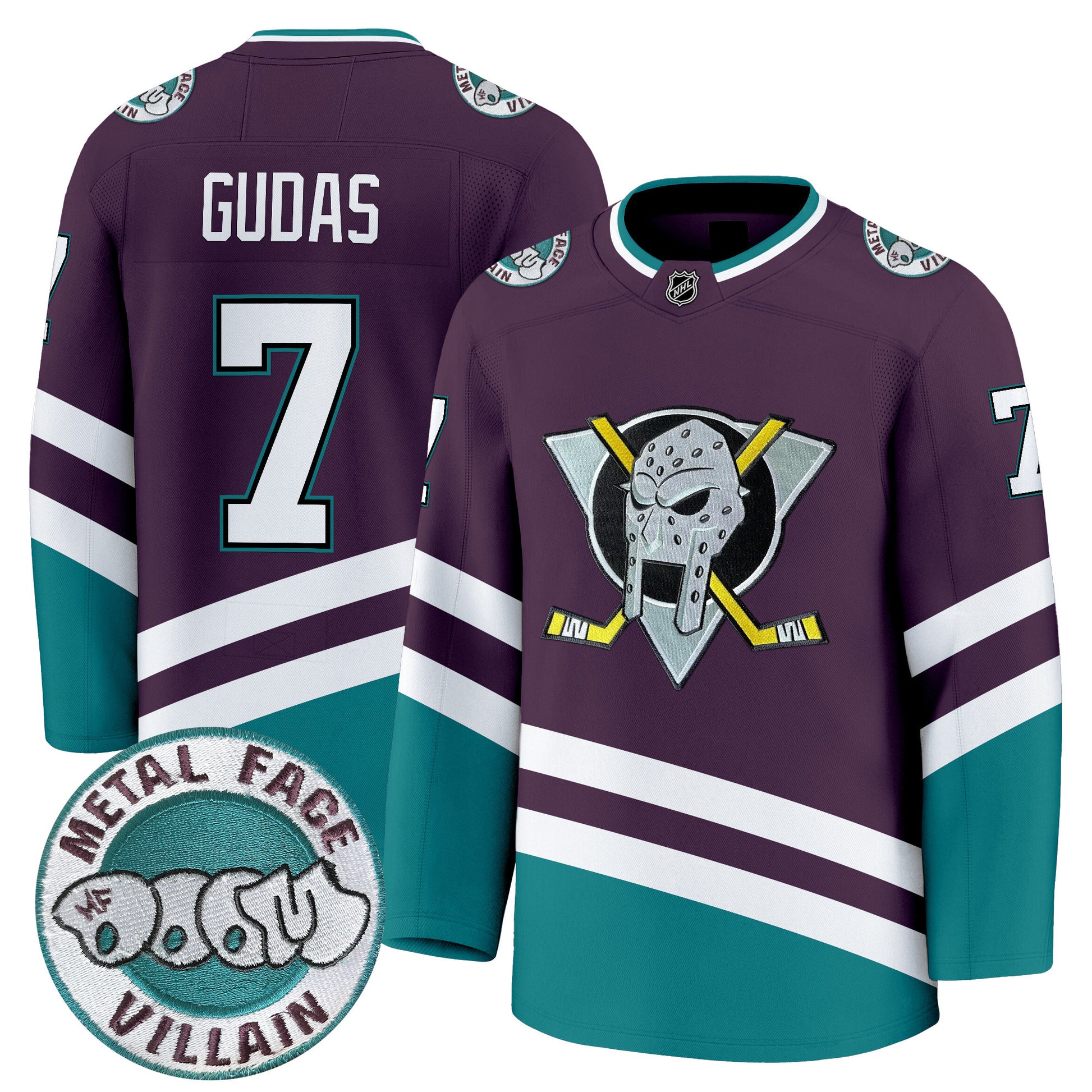 Anaheim Ducks MF DOOM Metal Face Villain Patch Premium Jersey - All Stitched