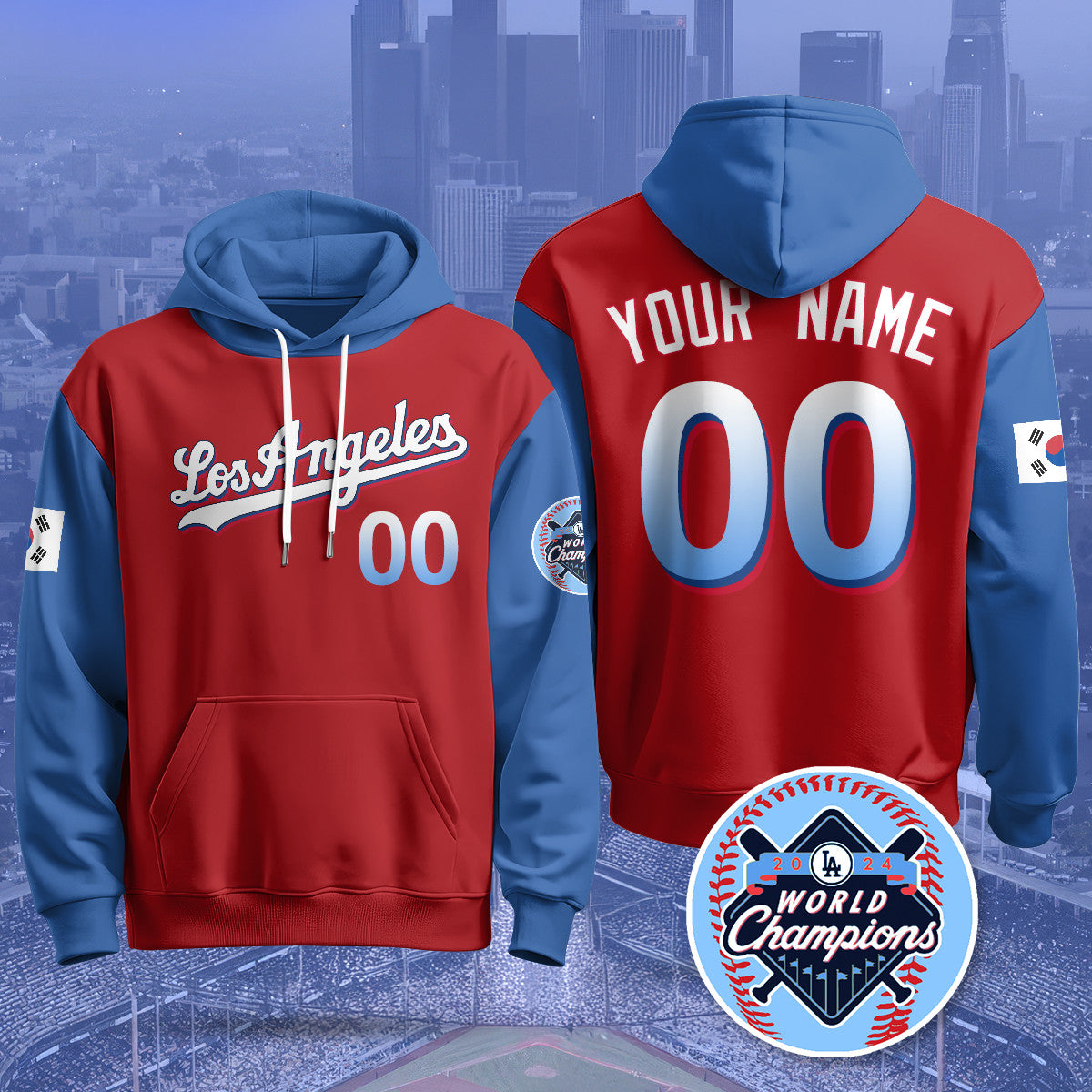 Custom Gender/Name Los Angeles Dodgers Korean Heritage Night Hoodie - All Stitched