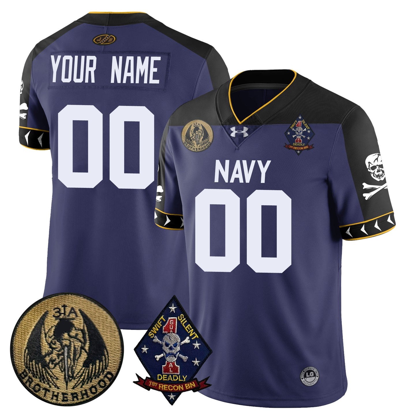 Custom Name/Gender Navy Midshipmen Lacrosse Jolly Rogers Vapor Limited Jersey - All Stitched
