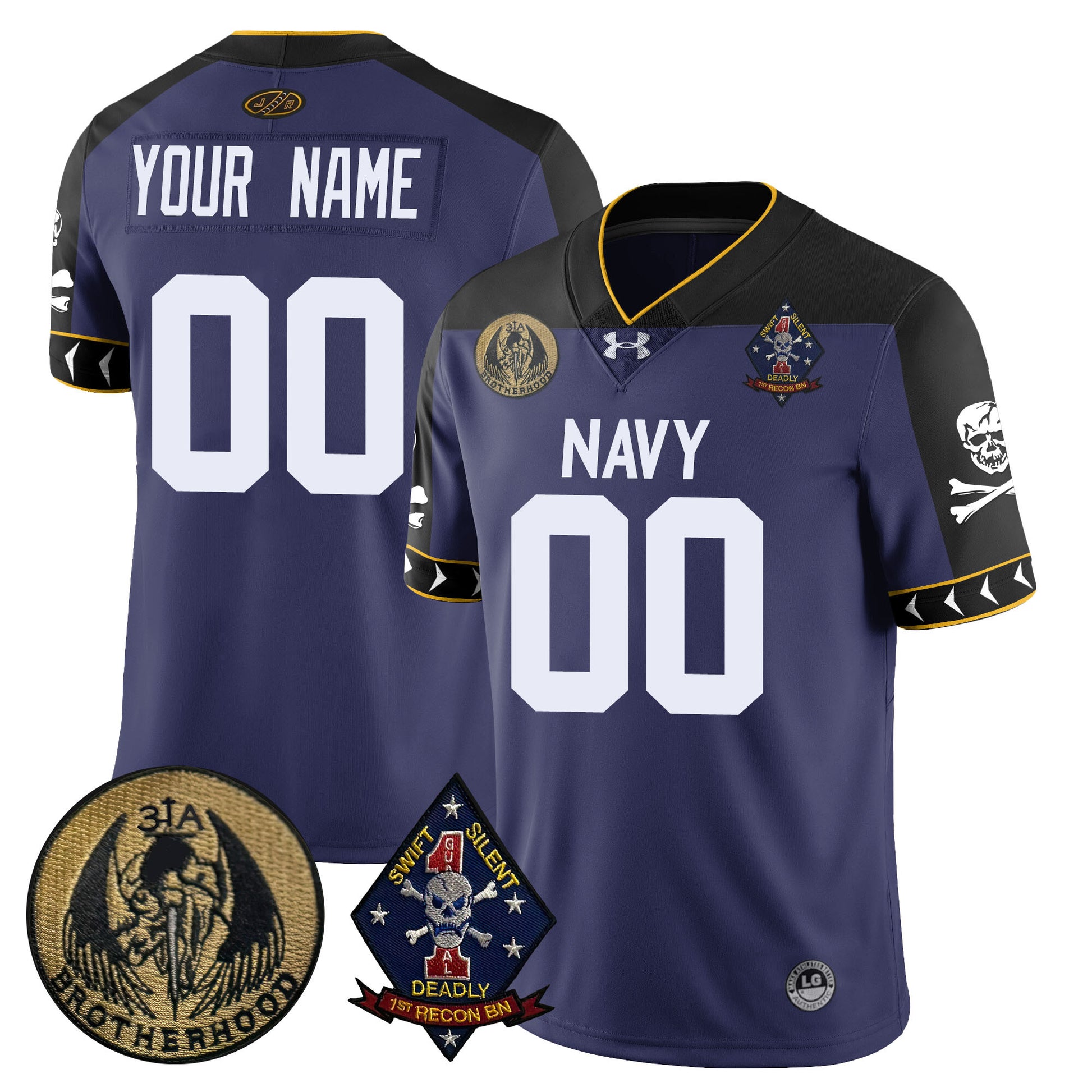 Custom Name/Gender Navy Midshipmen Lacrosse Jolly Rogers Vapor Limited Jersey - All Stitched
