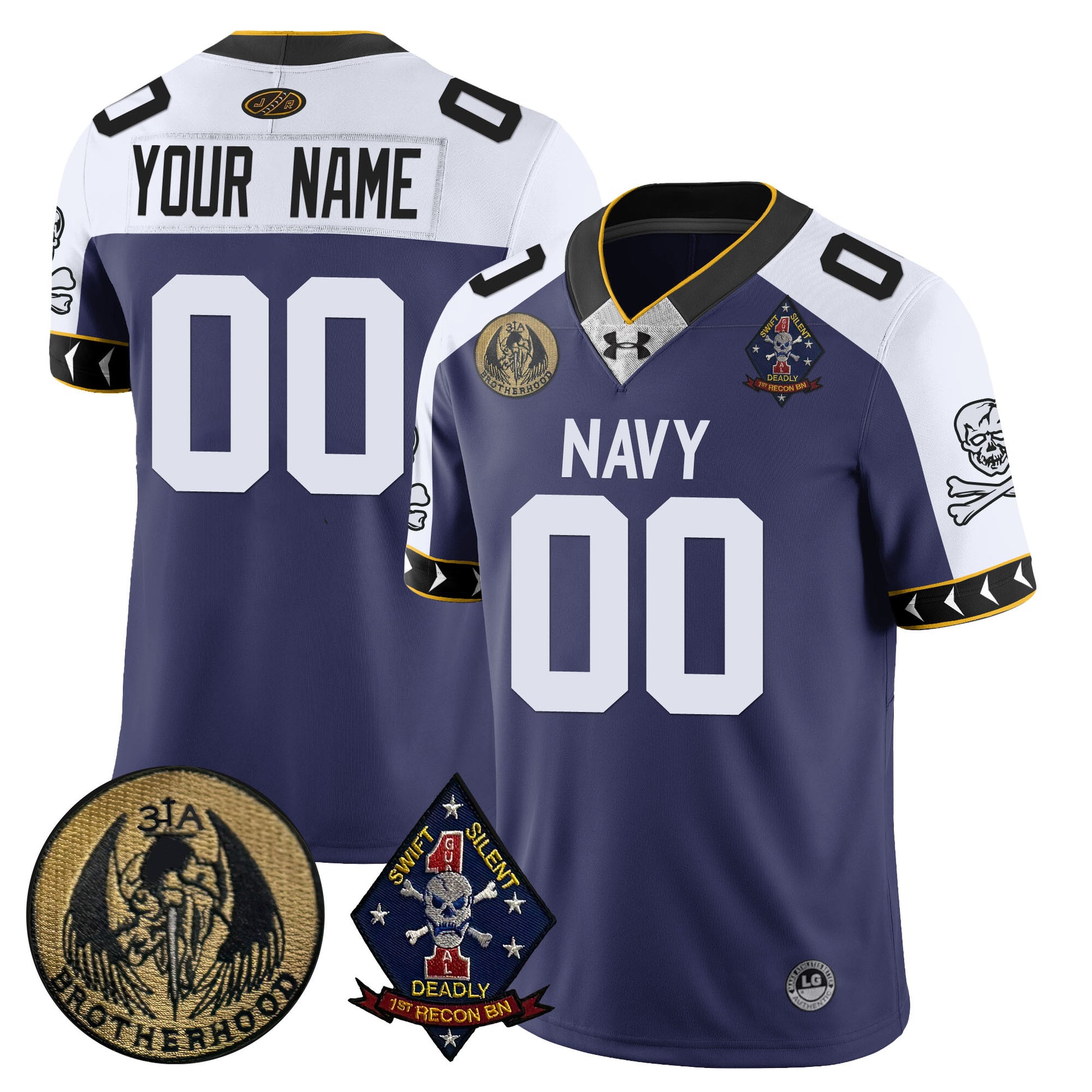 Custom Name/Gender Navy Midshipmen Lacrosse Jolly Rogers Vapor Limited Jersey - All Stitched