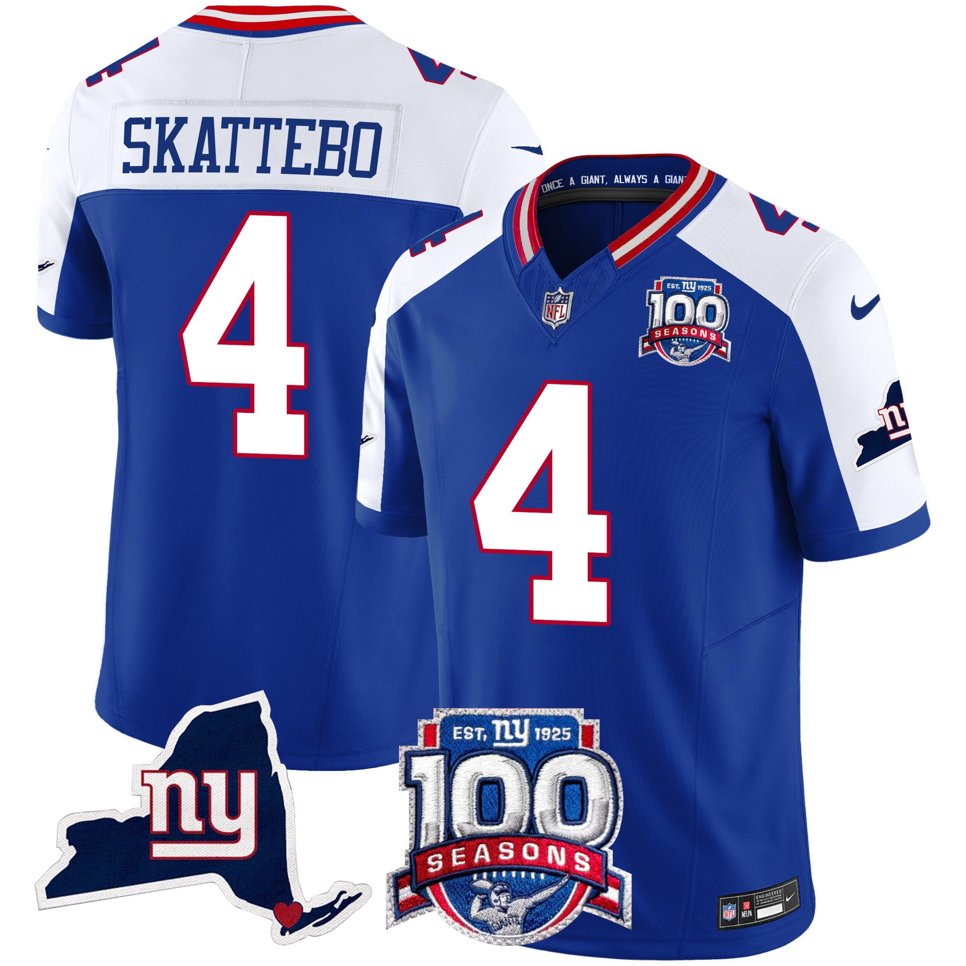 Men's New York Giants 100th Season & State Patch Vapor Limited Jersey - All Stitched