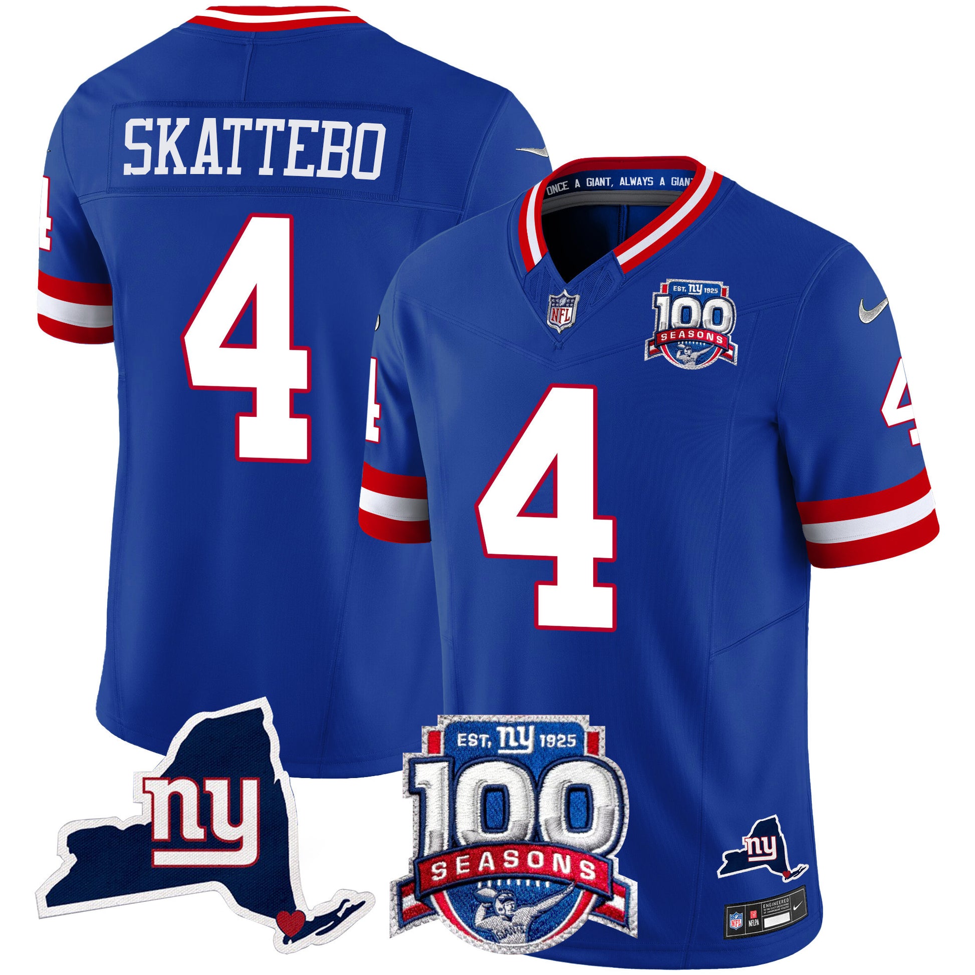 Men's New York Giants 100th Season & State Patch Vapor Limited Jersey - All Stitched