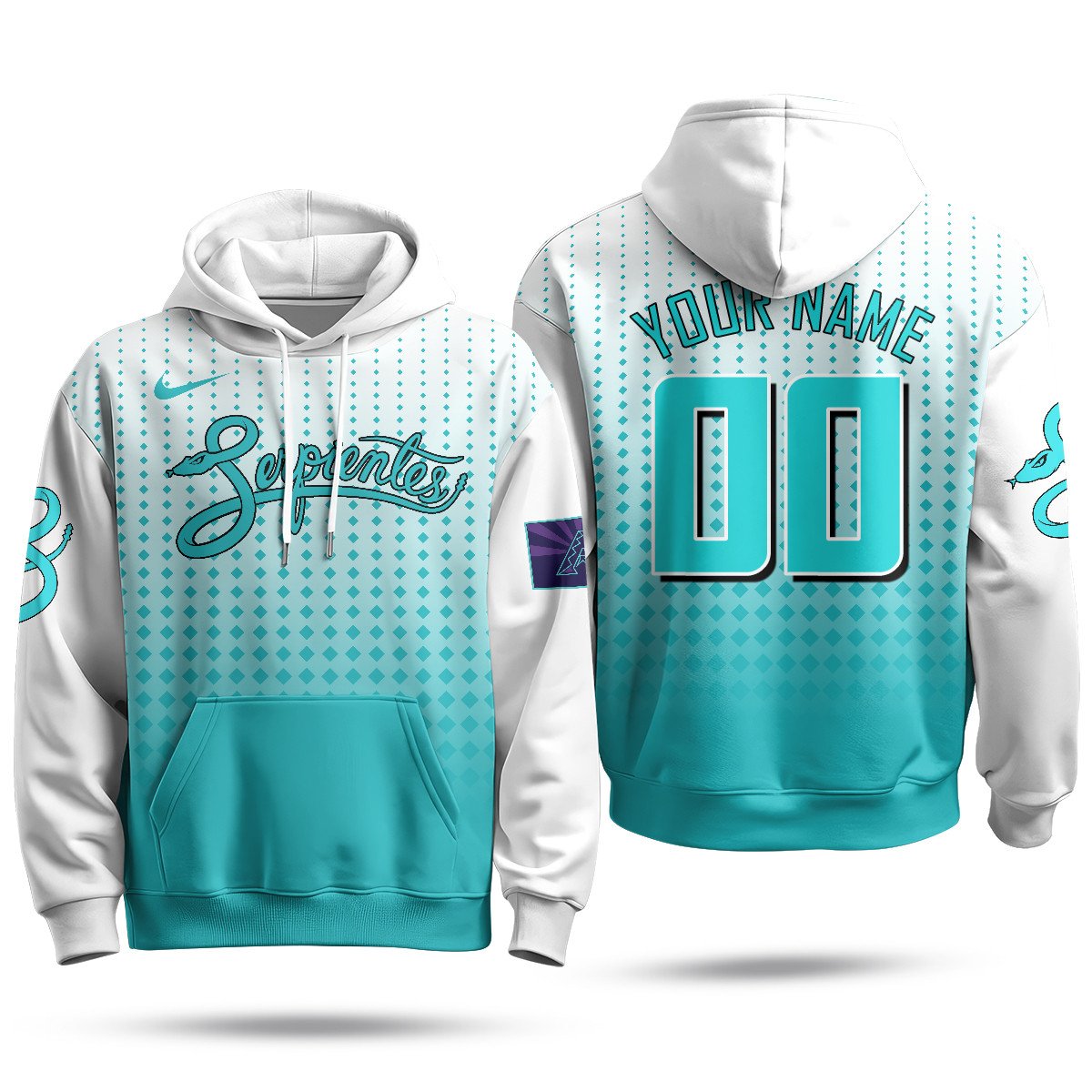 Custom Name/Gender Arizona Diamondbacks Purple for Second “Serpientes” City Connect Hoodie - All Stitched
