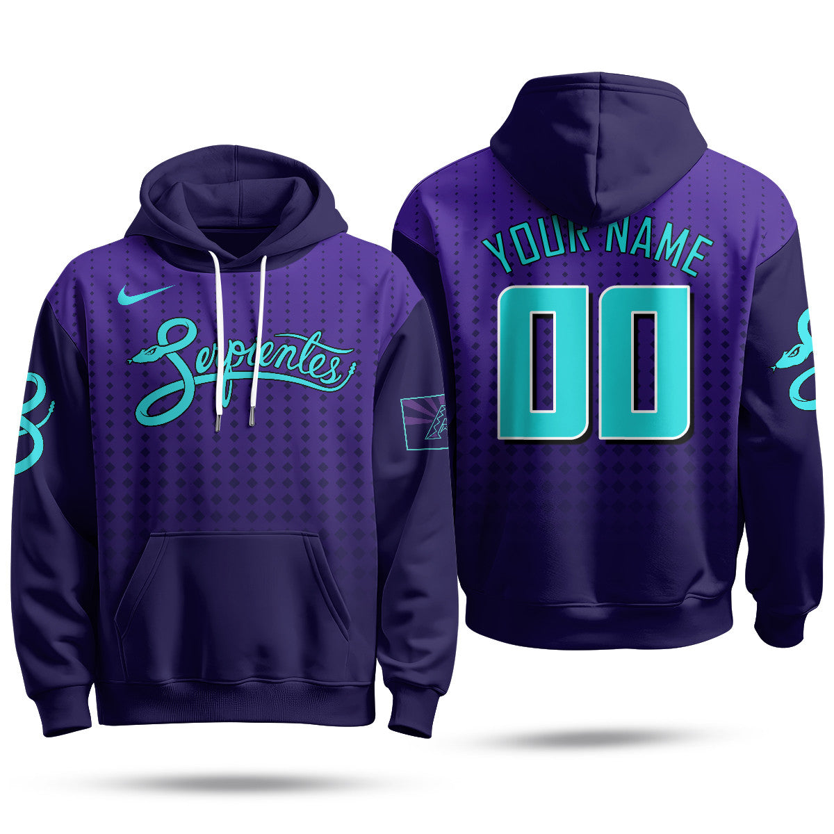 Custom Name/Gender Arizona Diamondbacks Purple for Second “Serpientes” City Connect Hoodie - All Stitched