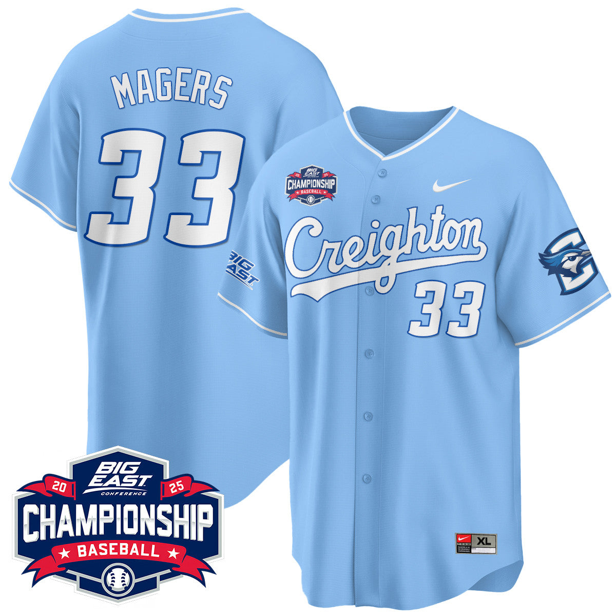 Men's Creighton Baseball 2025 Big East Baseball Tournament Champions Jersey - All Stitched