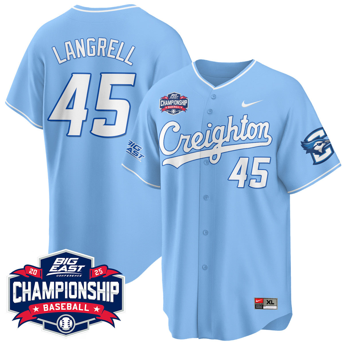 Men's Creighton Baseball 2025 Big East Baseball Tournament Champions Jersey - All Stitched