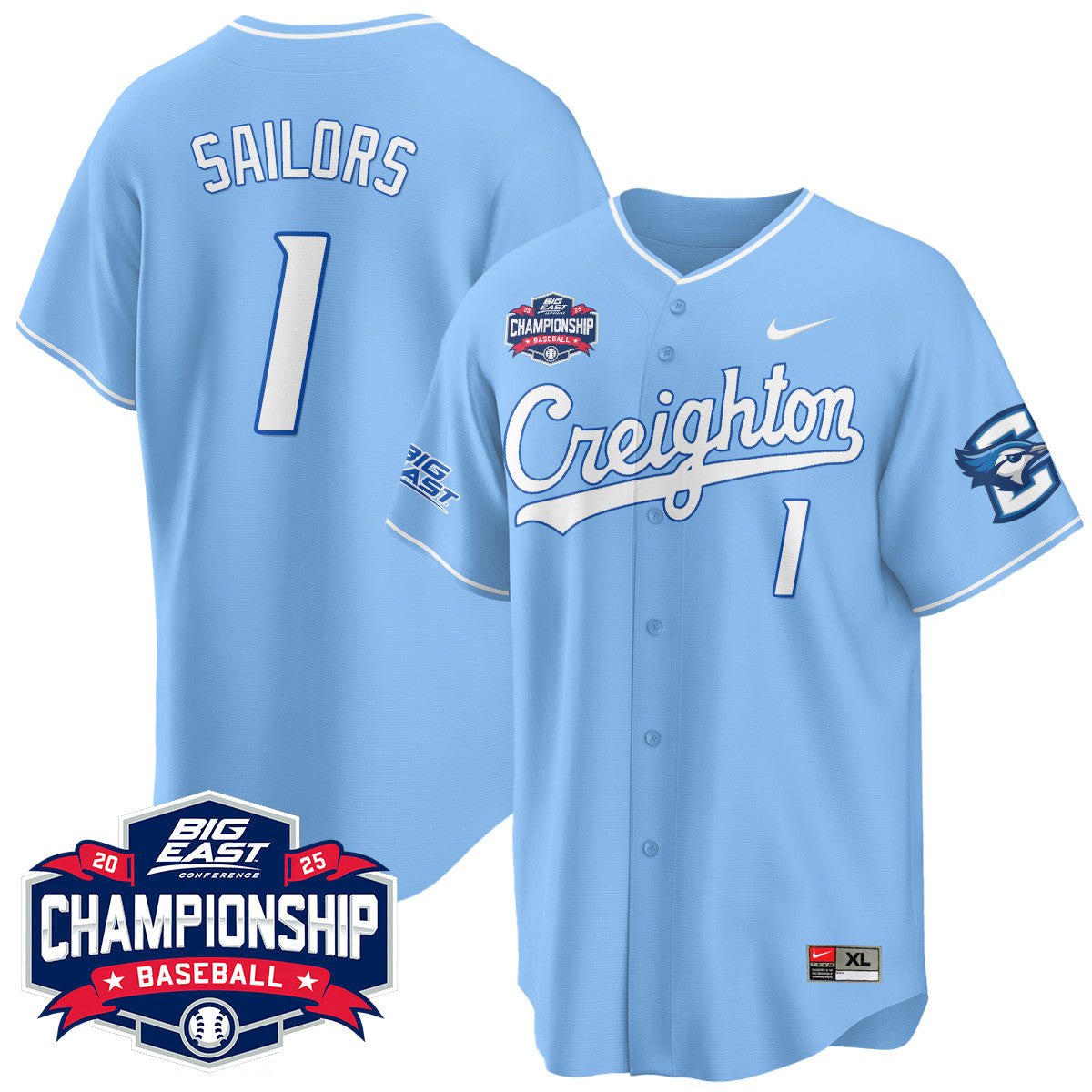 Men's Creighton Baseball 2025 Big East Baseball Tournament Champions Jersey - All Stitched