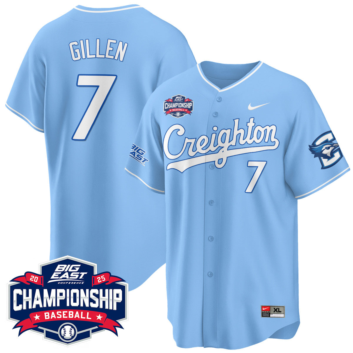Men's Creighton Baseball 2025 Big East Baseball Tournament Champions Jersey - All Stitched