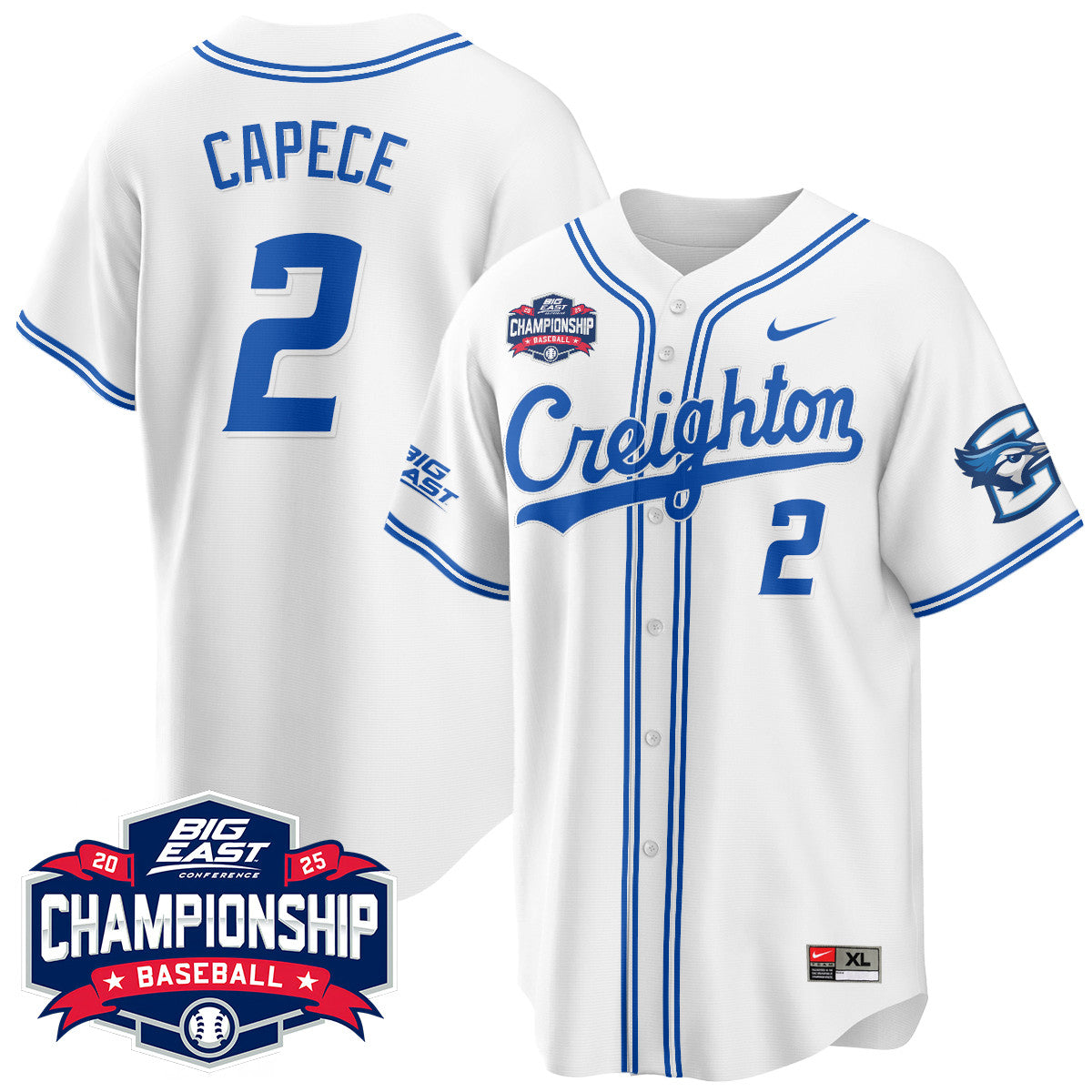 Men's Creighton Baseball 2025 Big East Baseball Tournament Champions Jersey - All Stitched