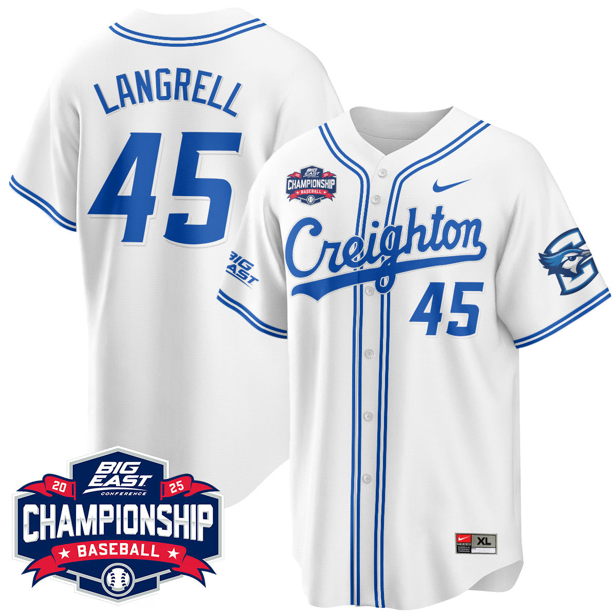 Men's Creighton Baseball 2025 Big East Baseball Tournament Champions Jersey - All Stitched