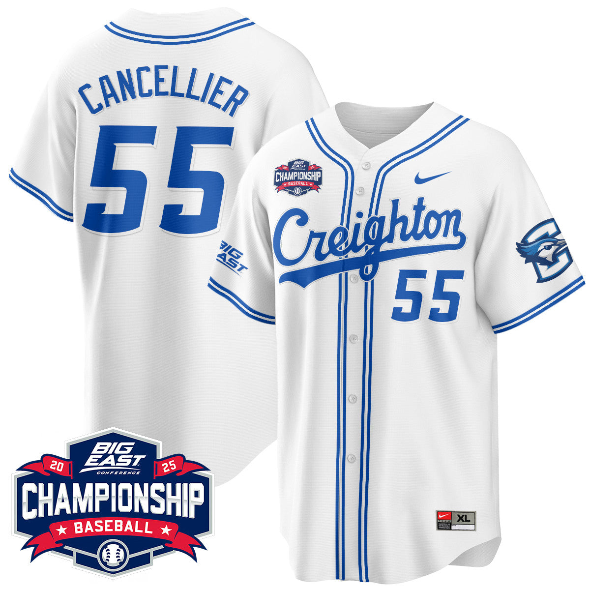 Men's Creighton Baseball 2025 Big East Baseball Tournament Champions Jersey - All Stitched