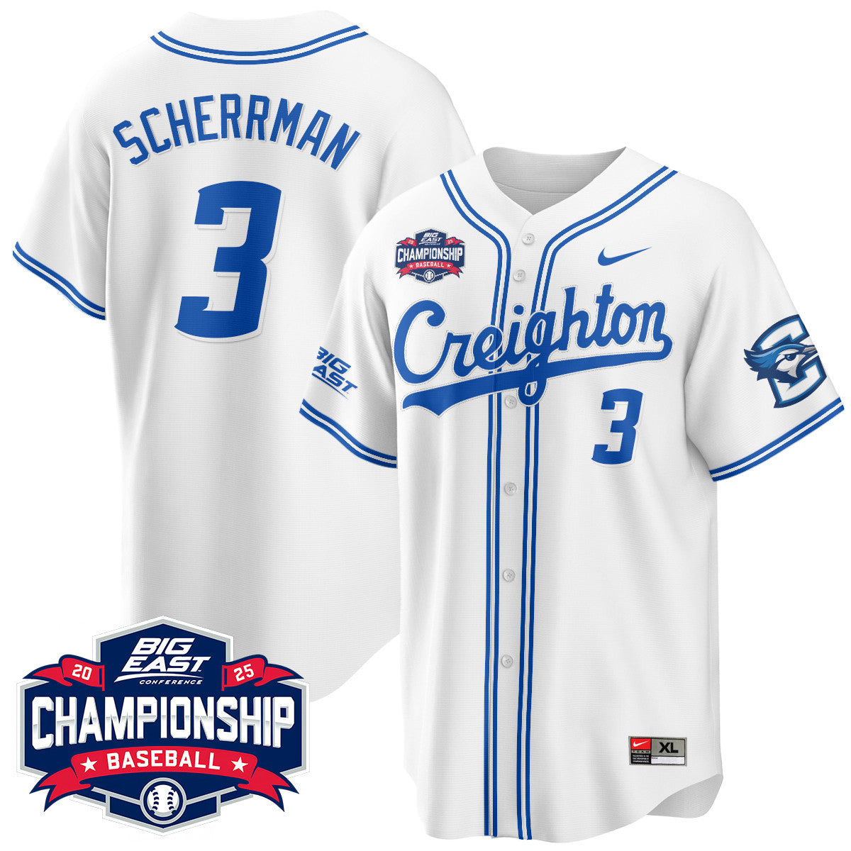 Men's Creighton Baseball 2025 Big East Baseball Tournament Champions Jersey - All Stitched