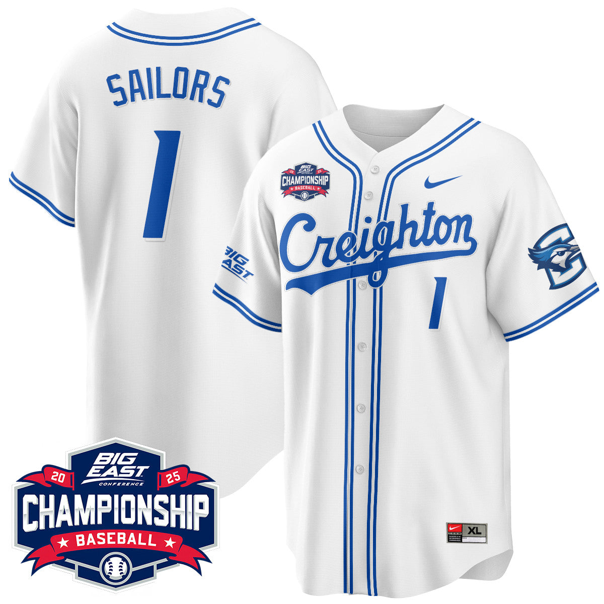 Men's Creighton Baseball 2025 Big East Baseball Tournament Champions Jersey - All Stitched