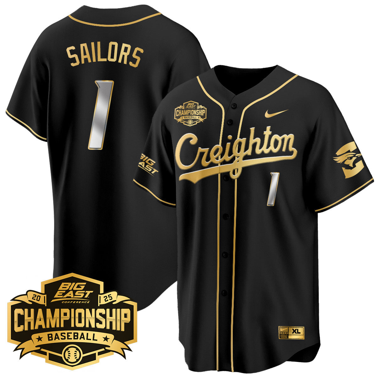 Men's Creighton Baseball 2025 Big East Baseball Tournament Champions Jersey - All Stitched