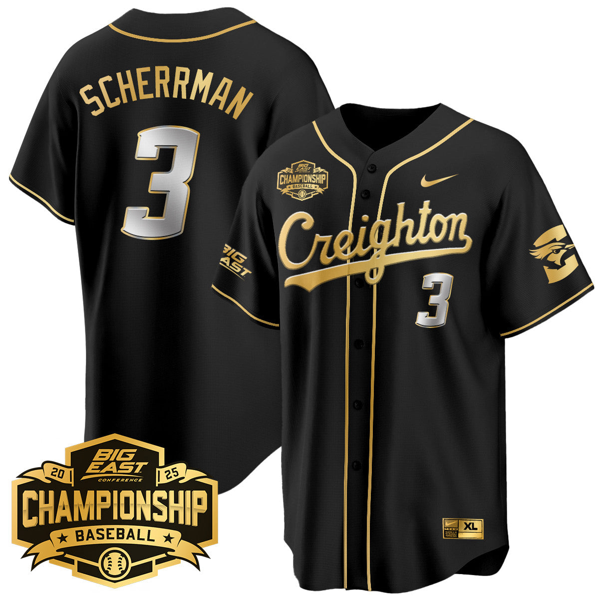 Men's Creighton Baseball 2025 Big East Baseball Tournament Champions Jersey - All Stitched