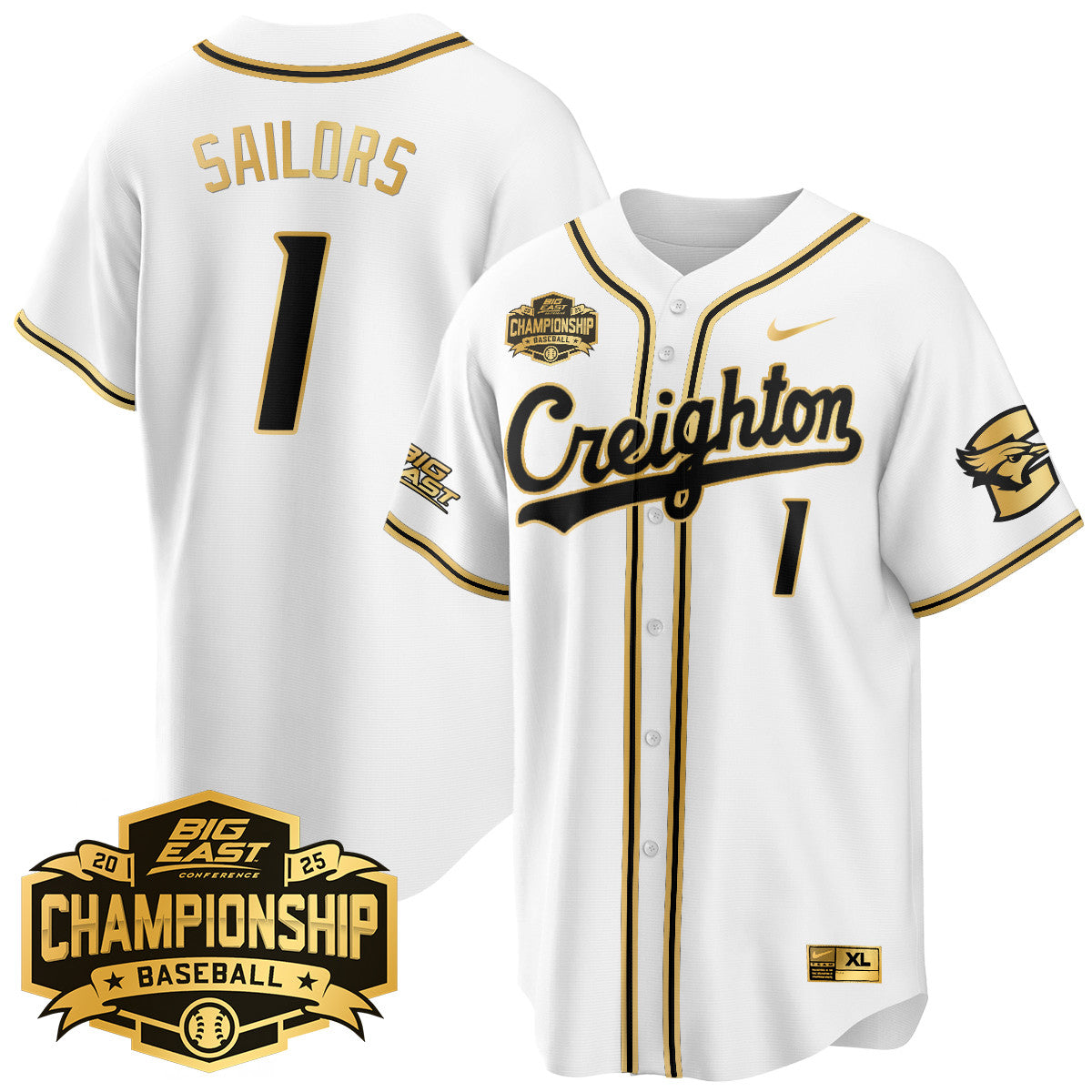 Men's Creighton Baseball 2025 Big East Baseball Tournament Champions Jersey - All Stitched