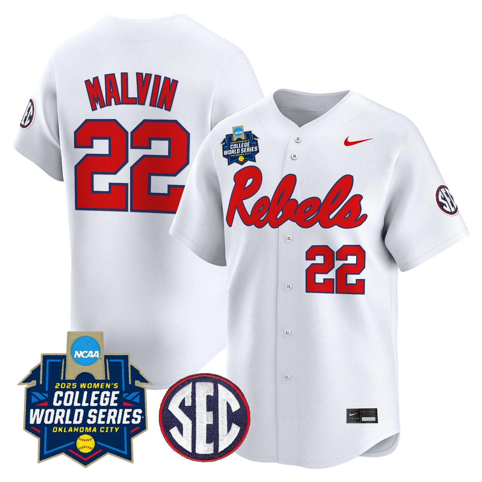 Men's Size - Ole Miss Rebels Softball 2025 World Series (WCWS) Vapor Premier Limited Jersey - All Stitched
