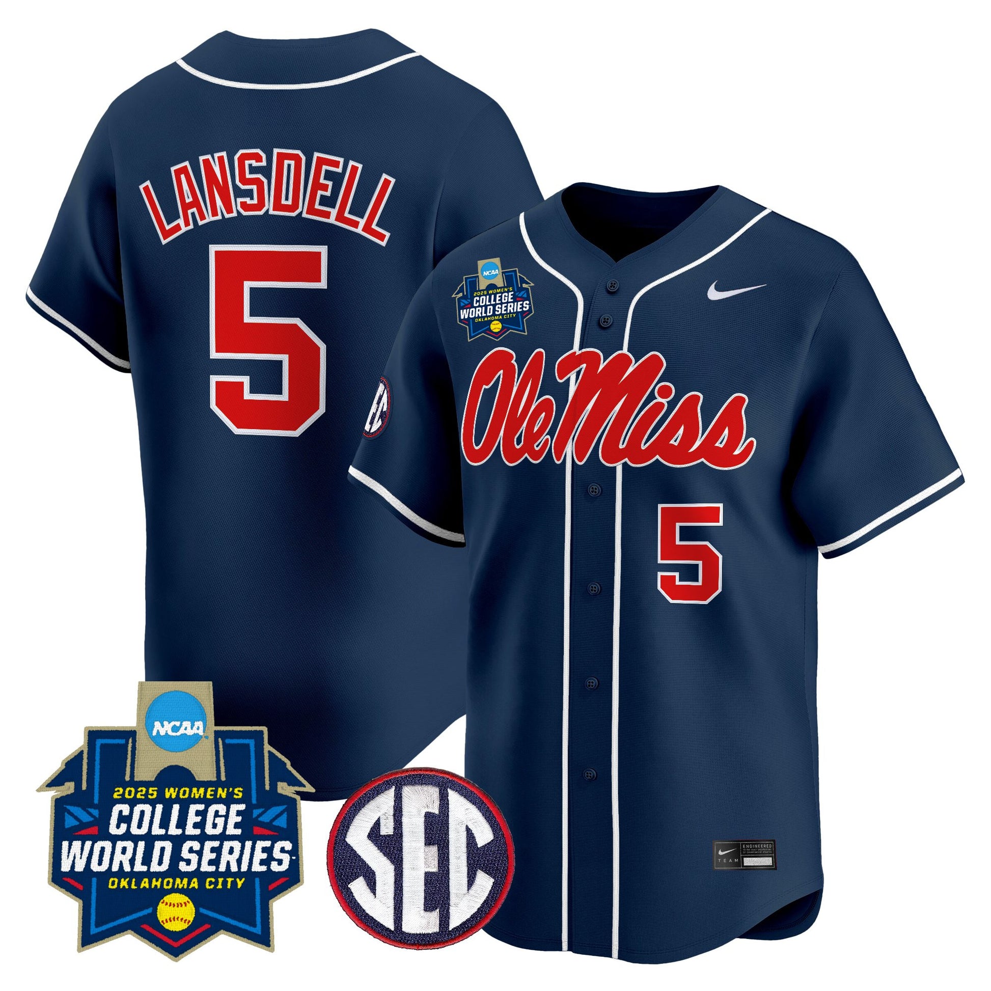 Men's Size - Ole Miss Rebels Softball 2025 World Series (WCWS) Vapor Premier Limited Jersey - All Stitched