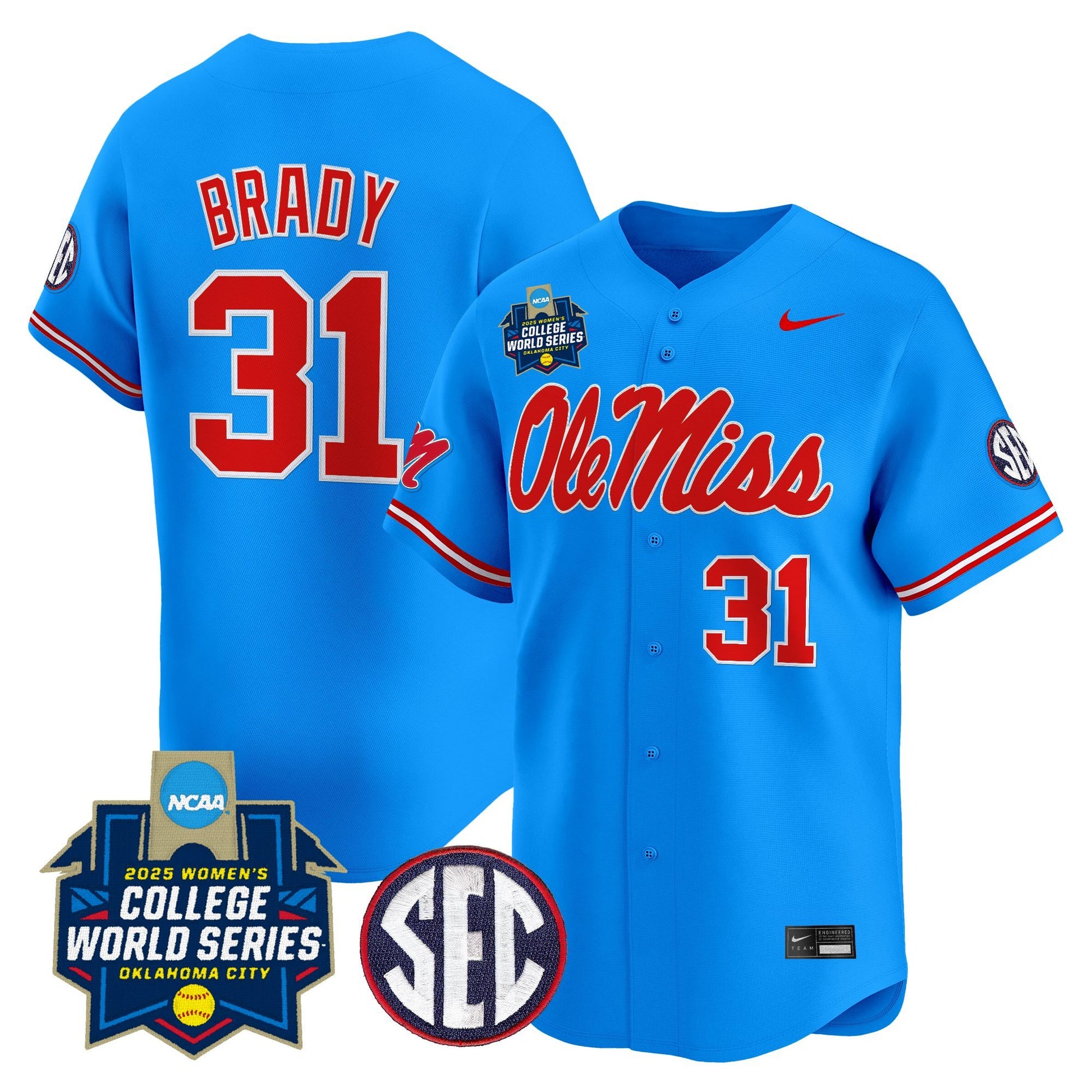 Men's Size - Ole Miss Rebels Softball 2025 World Series (WCWS) Vapor Premier Limited Jersey - All Stitched