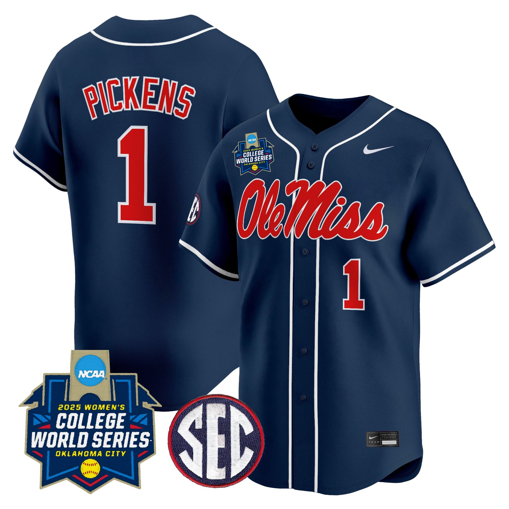 Men's Size - Ole Miss Rebels Softball 2025 World Series (WCWS) Vapor Premier Limited Jersey - All Stitched