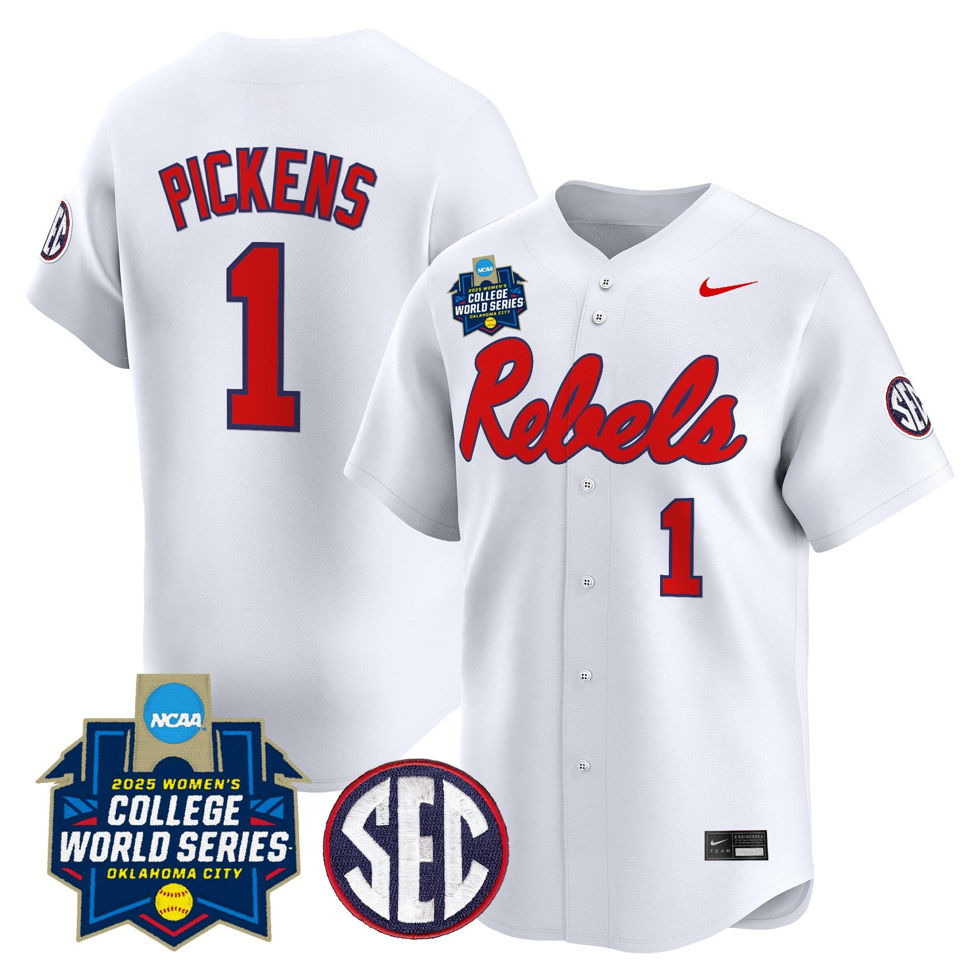 Men's Size - Ole Miss Rebels Softball 2025 World Series (WCWS) Vapor Premier Limited Jersey - All Stitched