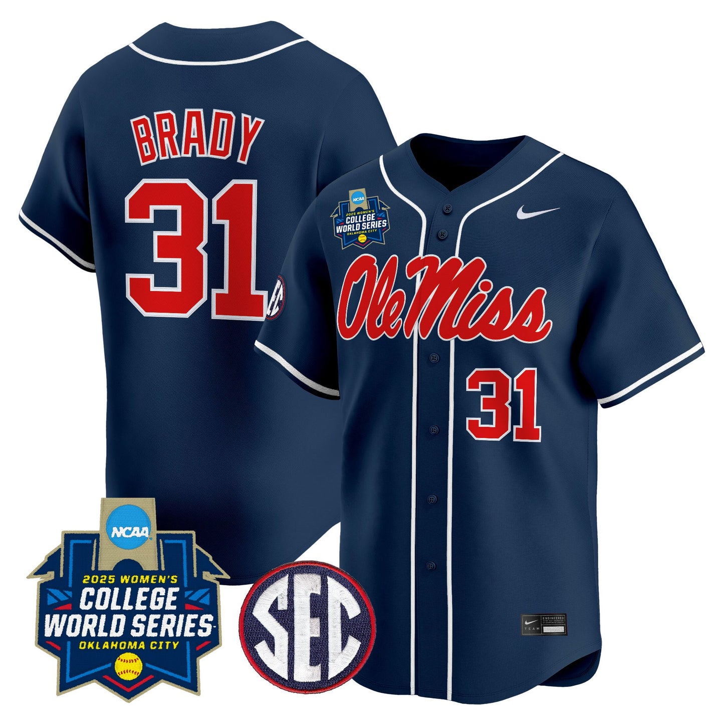 Men's Size - Ole Miss Rebels Softball 2025 World Series (WCWS) Vapor Premier Limited Jersey - All Stitched