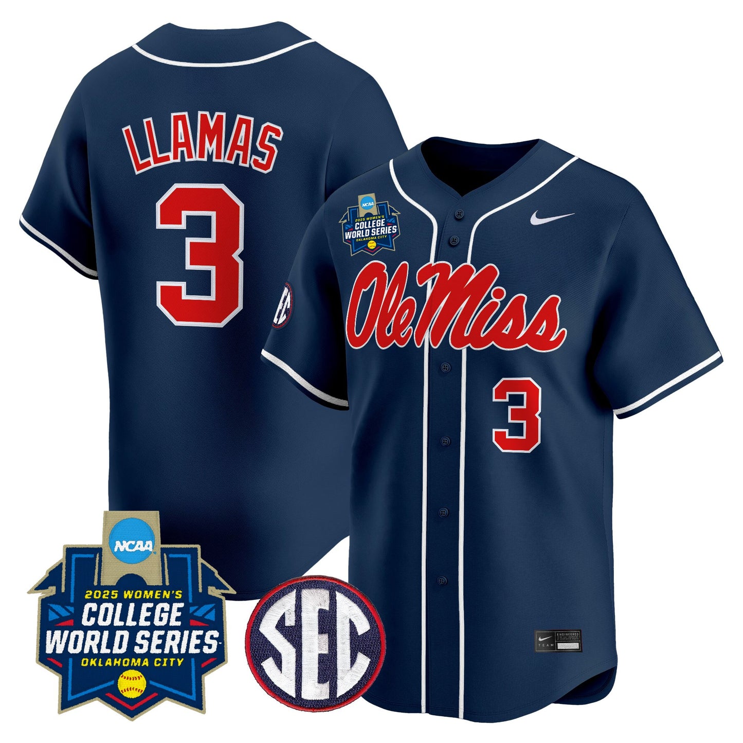 Men's Size - Ole Miss Rebels Softball 2025 World Series (WCWS) Vapor Premier Limited Jersey - All Stitched