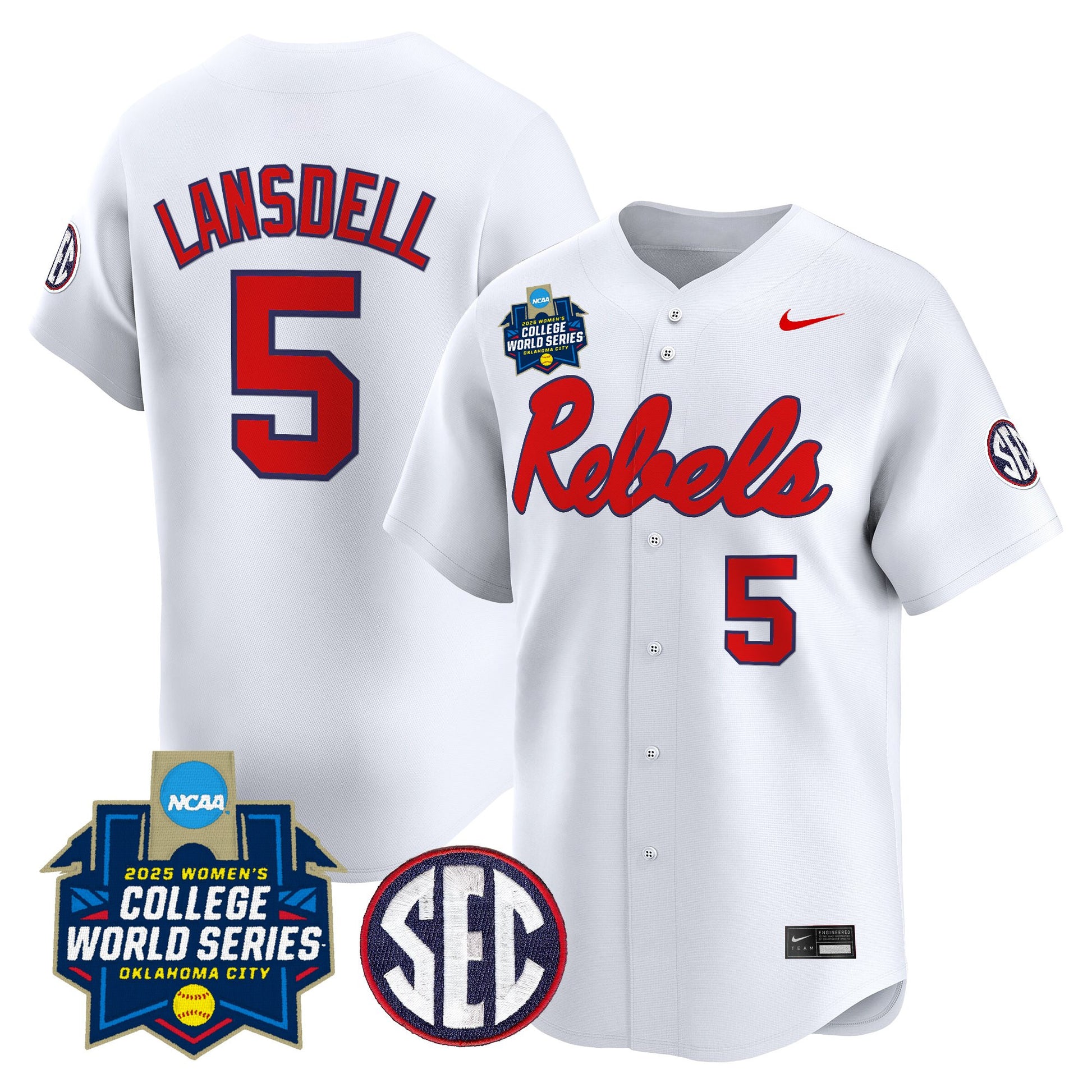 Men's Size - Ole Miss Rebels Softball 2025 World Series (WCWS) Vapor Premier Limited Jersey - All Stitched